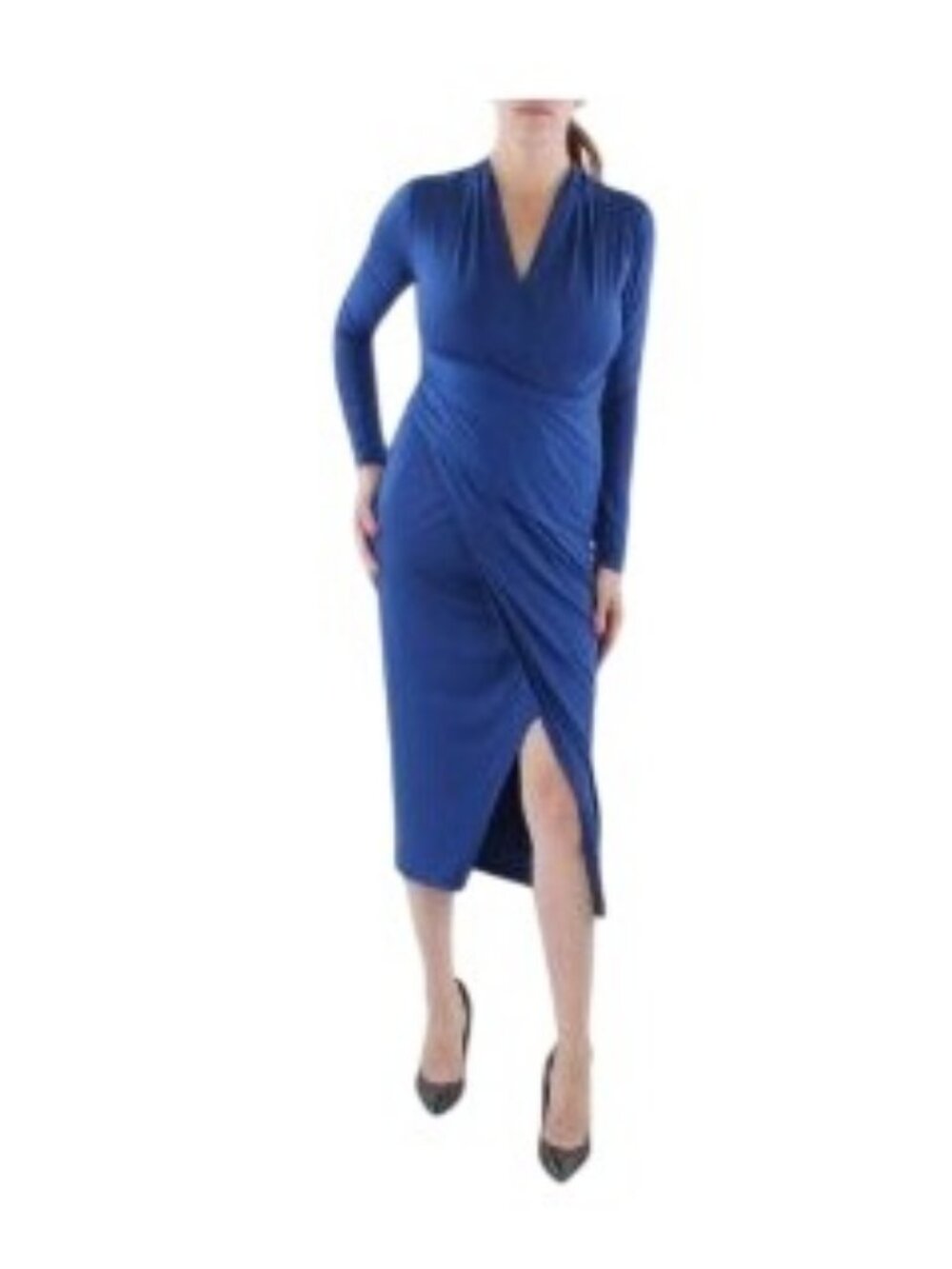 Rachel Roy Size Large Classic Elegant Blue Long Sleeve Drape Front Maxi Dress